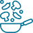 Blue line drawing of a frying pan with sliced mushrooms and vegetables being tossed above it.