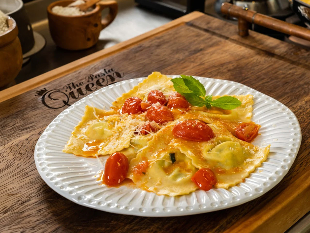 Homemade Spinach and Ricotta Ravioli with Fresh Tomato Sauce