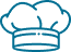 Simple outline drawing of a chef’s hat in blue.