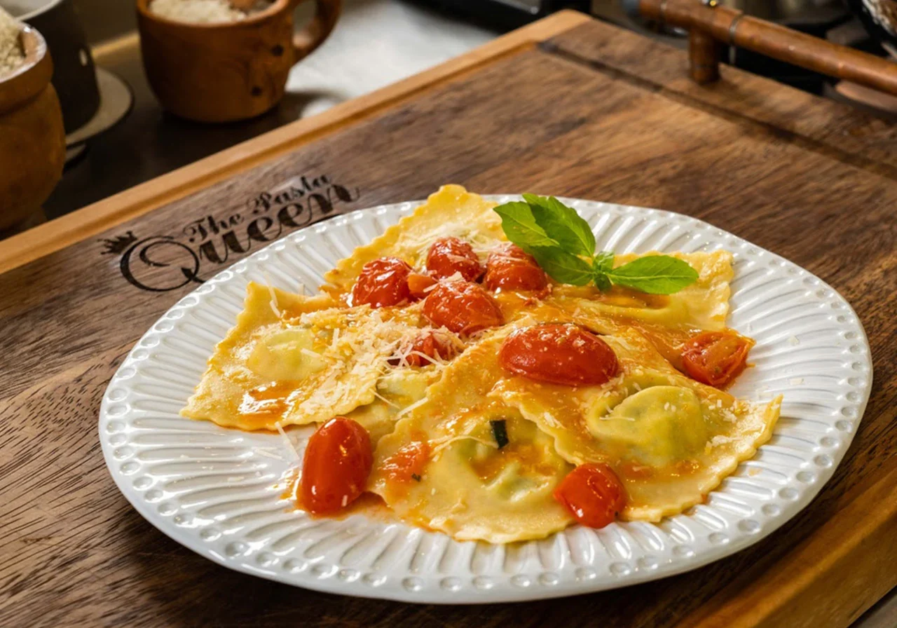 Homemade Spinach and Ricotta Ravioli with Fresh Tomato Sauce