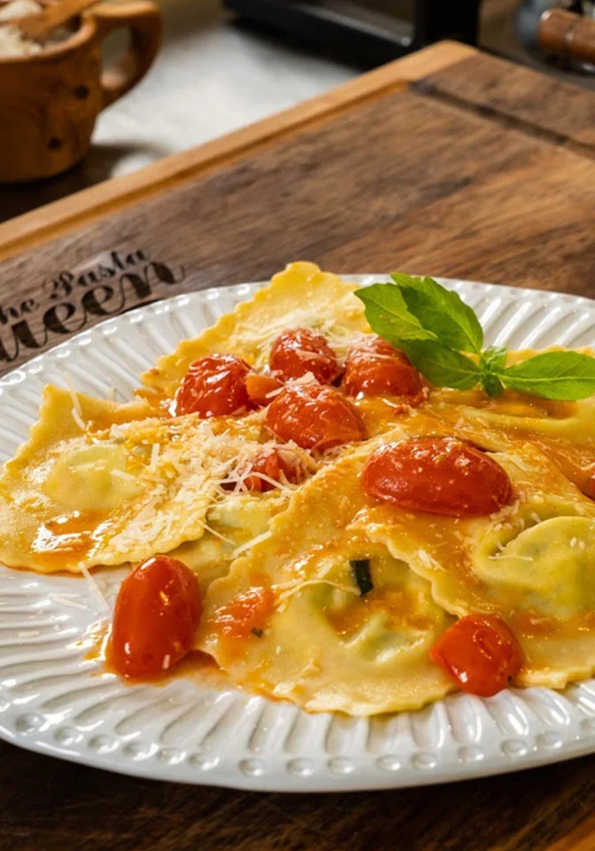 Homemade Spinach and Ricotta Ravioli with Fresh Tomato Sauce